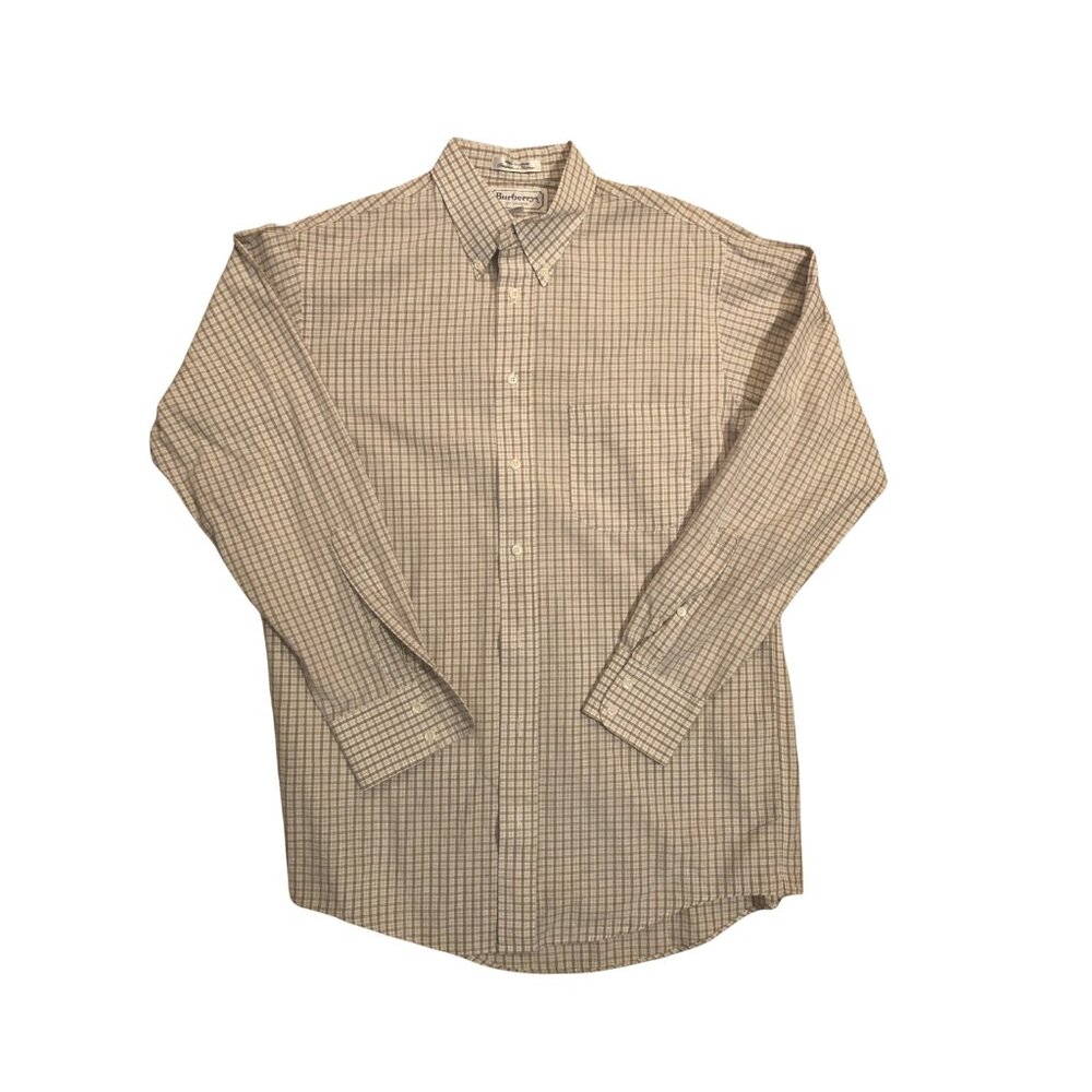 Burberry Checked White Tan Long Sleeve Mens Dress Shirt size 15 1/2  33
